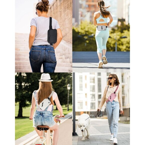 Womens Silver Fanny Pack 2L Crossbody Belt Bag Waterproof 5 Zipper Pockets - Picture 7 of 7